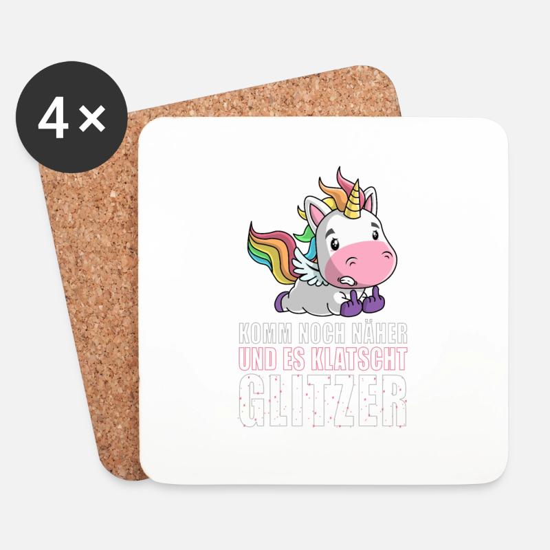Noch näher es klatscht Glitzer Einhorn Geschenk - Untersetzer (4er-Set) - Weiß