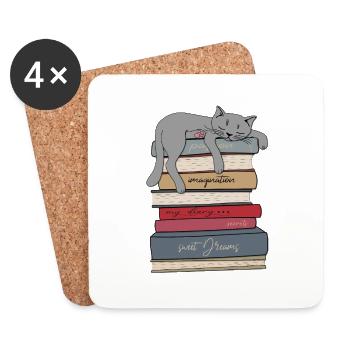 Le chat dort sur les livres - Dessous de verre (lot de 4) - blanc - Devant