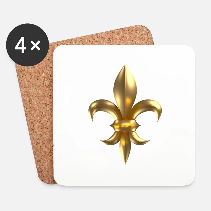 Fleur de Lys / Fleur de Lis 3D Gold Look - Coasters (set of 4) - white
