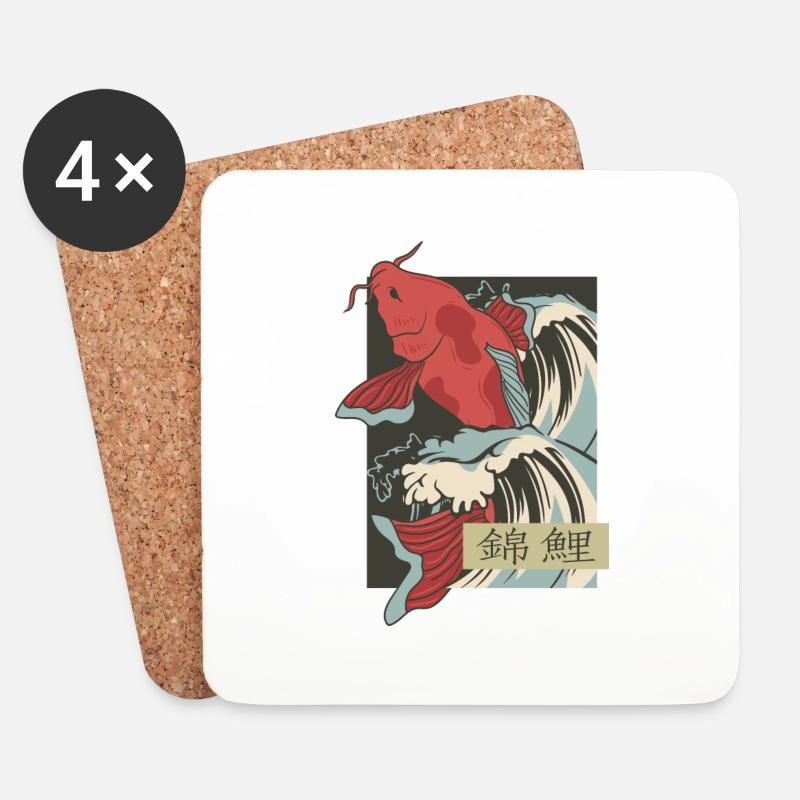 Vintage Koi Wellen - Untersetzer (4er-Set) - Weiß