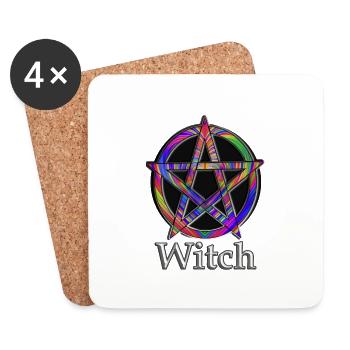 Pentagramme avec inscription Witch - Dessous de verre (lot de 4) - blanc - Devant