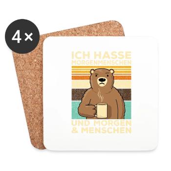 Ich Hasse Morgenmenschen Morgenmuffel Bär - Untersetzer (4er-Set) - Weiß - Vorne