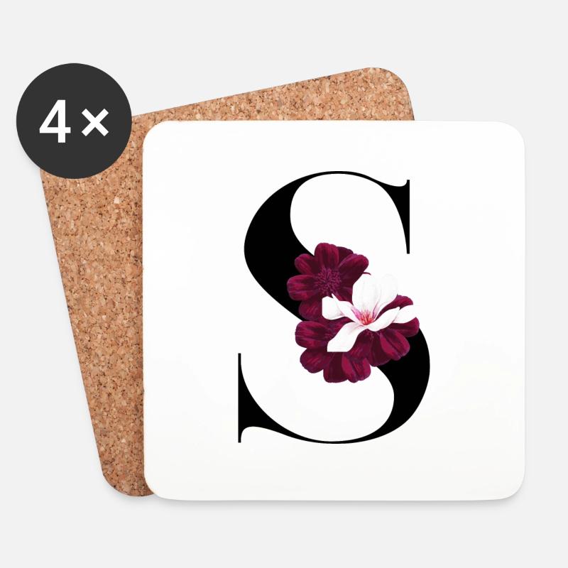 Buchstabe S blühende - Untersetzer (4er-Set) - Weiß