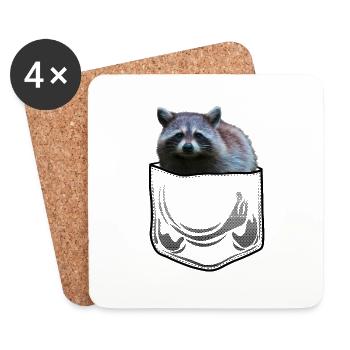 Raccoon in Pocket Chest Bag Bear Gift - Coasters (set of 4) - white - Front