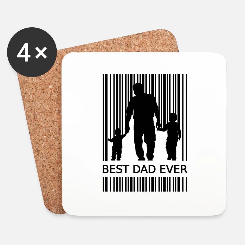 Best Dad Ever Strichcode zweifacher Papa Geschenk - Untersetzer (4er-Set) - Weiß