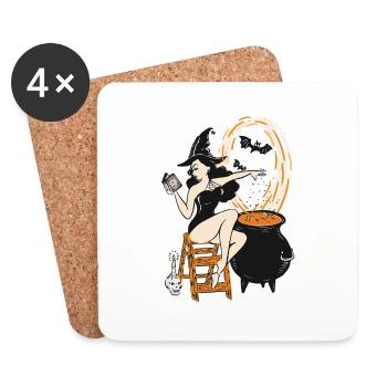 Halloween Hexe Pin Up Vintage Retro - Untersetzer (4er-Set) - Weiß - Vorne