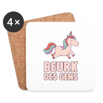 Femme Licorne Beurk Des Gens Message Humour - Dessous de verre (lot de 4) - blanc - Devant