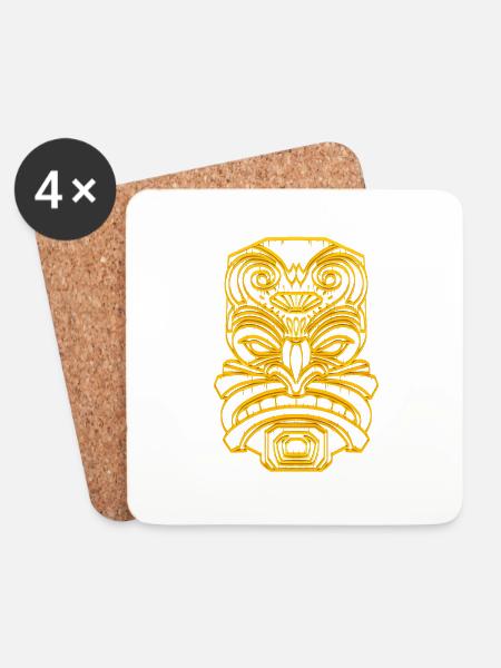 Tiki Maske Tiki Bar Hawaii Gold - Untersetzer (4er-Set) - Weiß