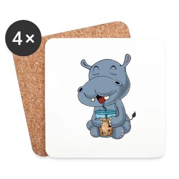 Bubble Tea Kawaii Hippo I Boba Tea Otaku Hippo - Coasters (set of 4) - white - Front