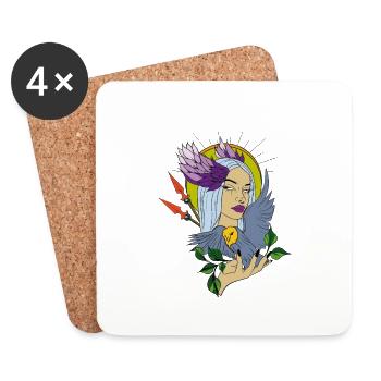women with owl - Untersetzer (4er-Set) - Weiß - Vorne