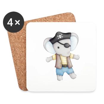 éléphant mignon comme un pirate - Dessous de verre (lot de 4) - blanc - Devant