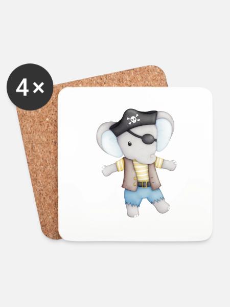 cute elephant as a pirate - Coasters (set of 4) - white