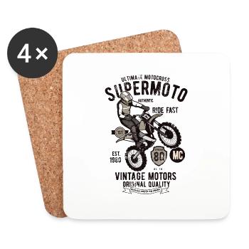 SUPERMOTO SUPER MOTO CROSS MOTOCROSS VINTAGE MOTIF - Coasters (set of 4) - white - Front