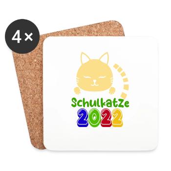 Schulstart Katze Schulkatze 2022 T shirt - Untersetzer (4er-Set) - Weiß - Vorne