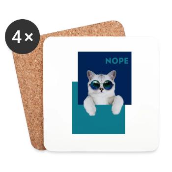 Katze Nope - Untersetzer (4er-Set) - Weiß - Vorne