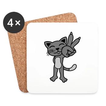 Peace Zeichen stehende Katze - Untersetzer (4er-Set) - Weiß - Vorne