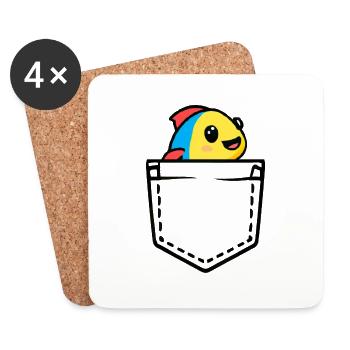 Pishi the fish in the pocket! - Coasters (set of 4) - white - Front