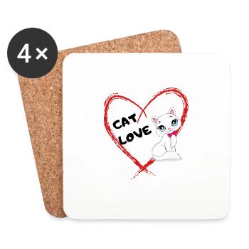 Idée cadeau Cat Heart Pet Lover - Dessous de verre (lot de 4) - blanc - Devant