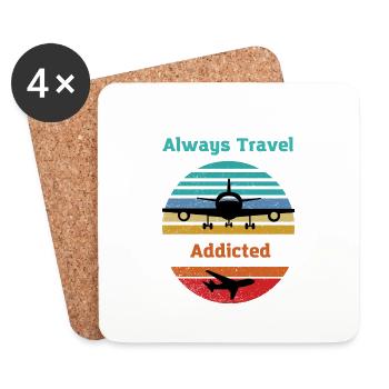 Travel addicted Travel Airplane motifs en rétro - Dessous de verre (lot de 4) - blanc - Devant