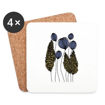 Abstract Drawing Flower Meadow in Blue Fine Line - Coasters (set of 4) - white - Front