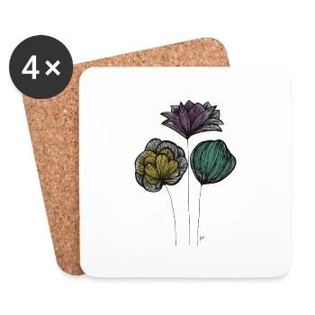 Abstract Fine Line Flowers Colorful - Coasters (set of 4) - white - Front