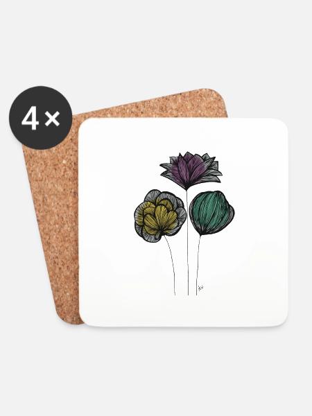 Abstrakte Fine Line Blumen Bunt - Untersetzer (4er-Set) - Weiß
