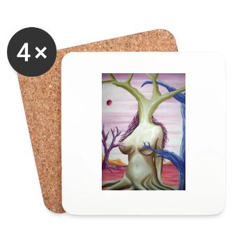 Peinture surréaliste - Dessous de verre (lot de 4) - blanc - Devant