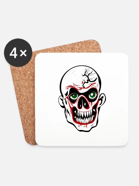 Halloween Zombie Clown Kopf mit großen Zähnen - Untersetzer (4er-Set) - Weiß