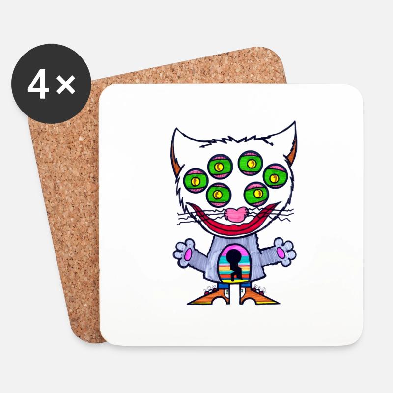 Schloss Katzen Augen - Untersetzer (4er-Set) - Weiß