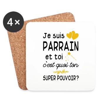 je suis parrain / cadeau humour parrain - Dessous de verre (lot de 4) - blanc - Devant