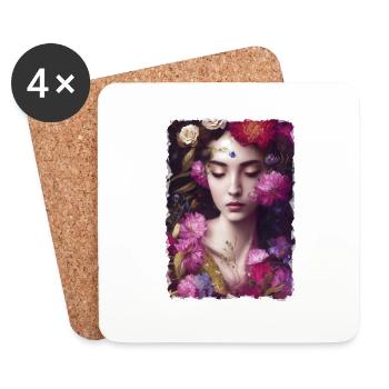 Frau mit Blumenumrandung - Untersetzer (4er-Set) - Weiß - Vorne