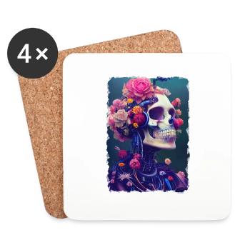 Fusion des fleurs et du crâne - Dessous de verre (lot de 4) - blanc - Devant