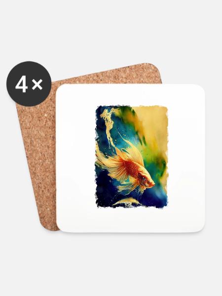 Aquarell eines Fisches im Wasser im Asia-Stil - Untersetzer (4er-Set) - Weiß