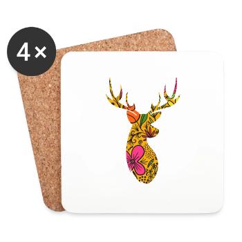 CERF FLORAL - Dessous de verre (lot de 4) - blanc - Devant