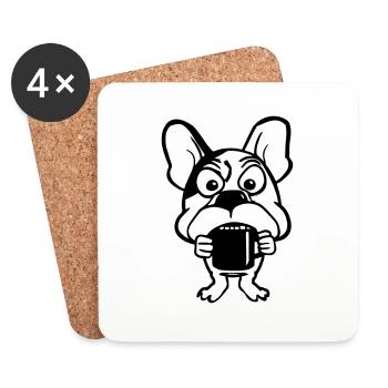 Hund mit Kaffeetasse Kaffeetrinker Geschenkidee - Untersetzer (4er-Set) - Weiß - Vorne