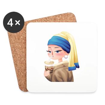 Bubble Tea and Pearl Earring - Coasters (set of 4) - white - Front