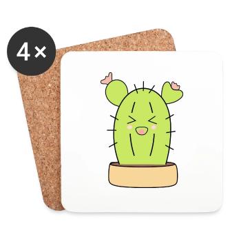 Kawaii Kaktus Kawaii Pflanze Kawaii Sticker lustig - Untersetzer (4er-Set) - Weiß - Vorne