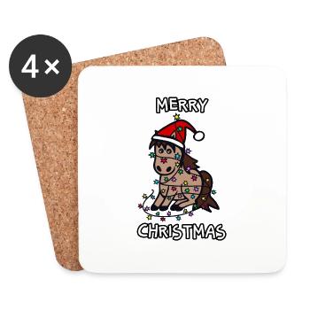 Pferd - Frohe Weihnachten - Untersetzer (4er-Set) - Weiß - Vorne
