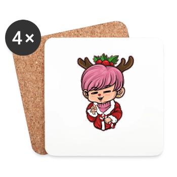 « Xmas Kpop », « Xmas Gin » ou « Xmas Beer », « Axolotl C - Dessous de verre (lot de 4) - blanc - Devant