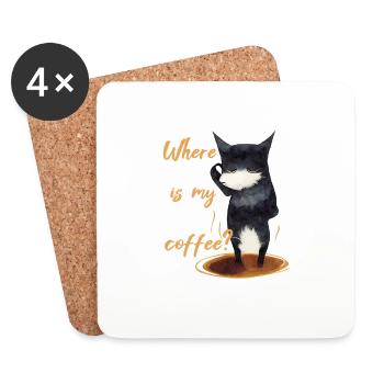 Where is my coffee? Geschenkidee, Katze, Kaffee - Untersetzer (4er-Set) - Weiß - Vorne