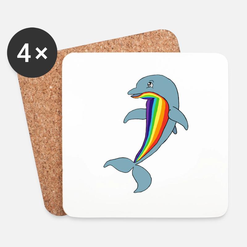 Happy Dolphin - Untersetzer (4er-Set) - Weiß