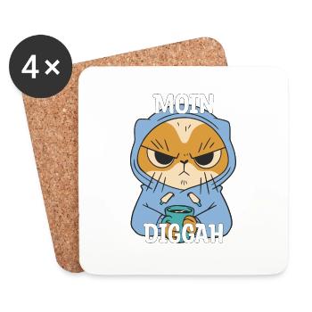 Moin Diggah Katze Kaffee Geschenk - Untersetzer (4er-Set) - Weiß - Vorne