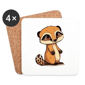 Comic Cute Kawaii Sticker Erdmännchen Hörnchen - Untersetzer (4er-Set) - Weiß - Vorne