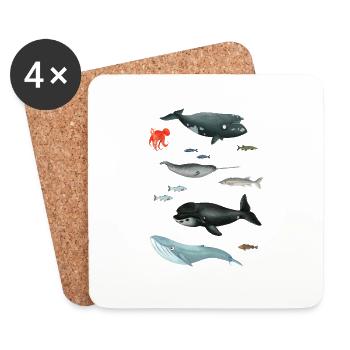 Patterns with whales and fish / underwater world - Coasters (set of 4) - white - Front