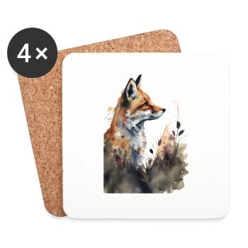 Fuchs Portrait Wasserfarben - Untersetzer (4er-Set) - Weiß - Vorne
