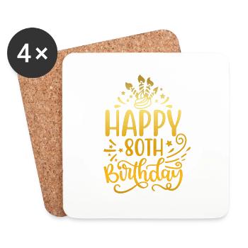 Happy 80th Birthday 80 Year Old Gift (Gold) - Coasters (set of 4) - white - Front