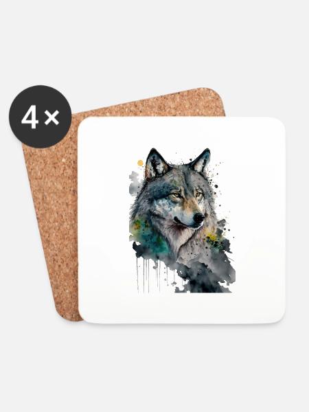 Wolf Wasserfarben Kunst Malerei Aquarell - Untersetzer (4er-Set) - Weiß