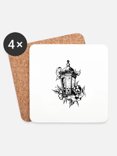 Laterne // Skull // Illustration - Untersetzer (4er-Set) - Weiß