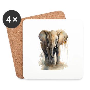 Süßer Kleiner Elefant Aquarell - Untersetzer (4er-Set) - Weiß - Vorne