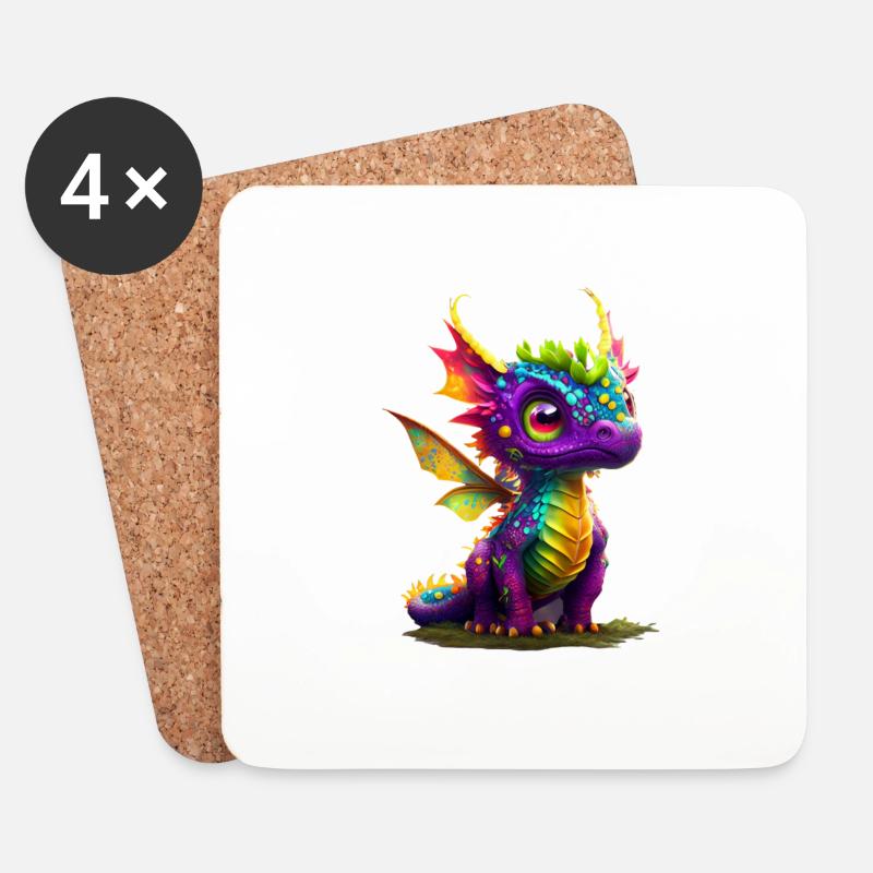 Kleiner Süßer Drache 14 - Untersetzer (4er-Set) - Weiß